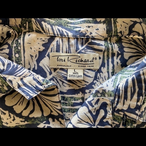 Tori RICHARD Aloha Hawaiian Shirt w/ Monsterra Leaves Men L Large - Picture 5 of 6
